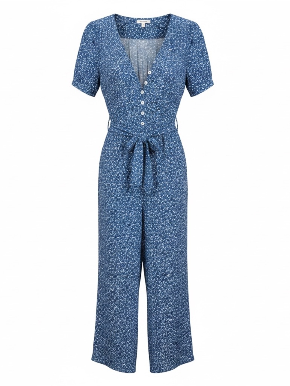 Max Studio Blue Floral Button-Front jumpsuit with Tie Waist